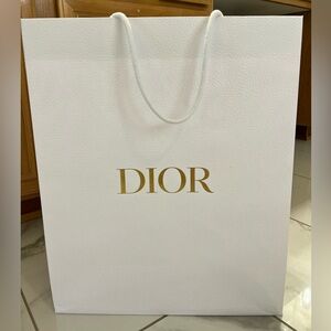 Authentic Dior White and Gold Logo Shopping Bag